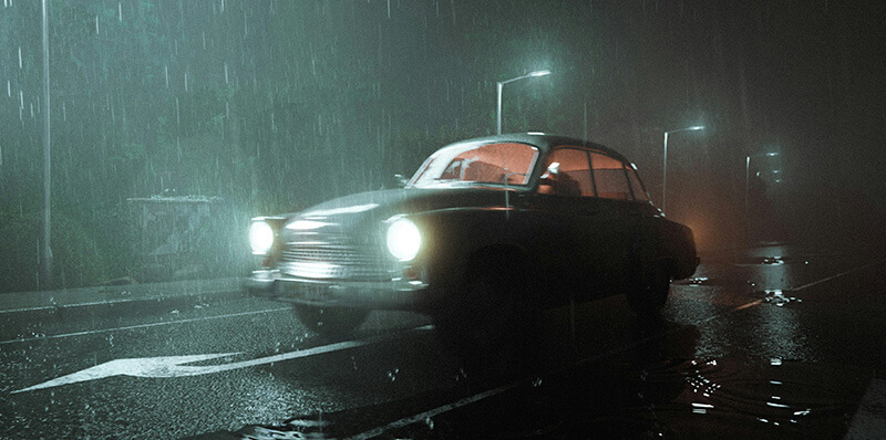 voiture sous la pluie