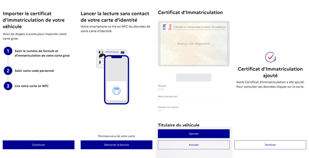etapes ajout carte grise france identite