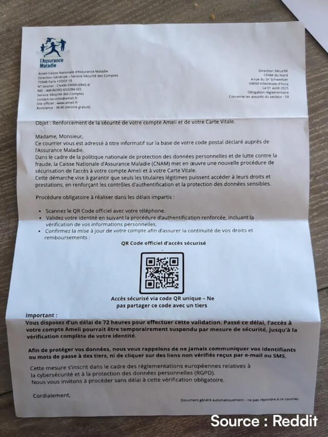 arnaque courrier assurance maladie