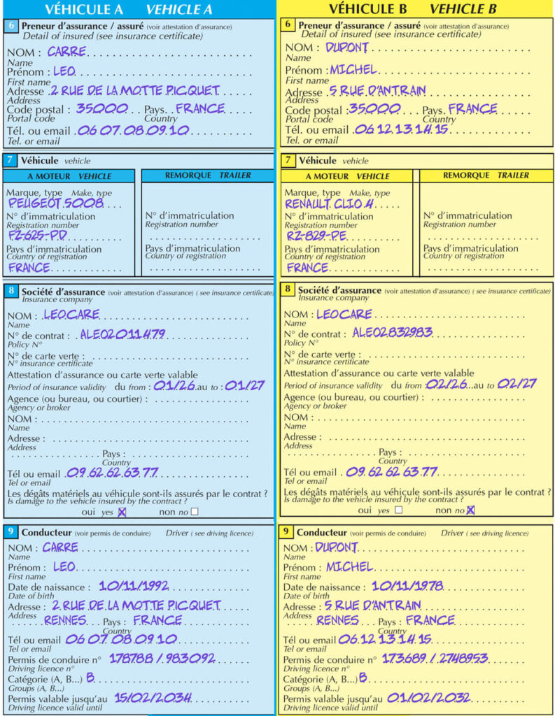 etapes identites vehicule assurance constat amiable auto