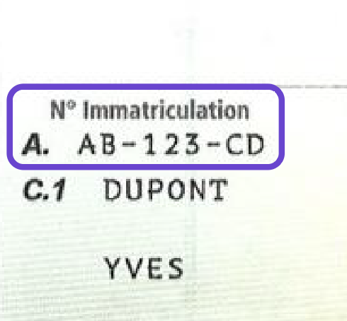 rubrique a carte grise auto numero immatriculation