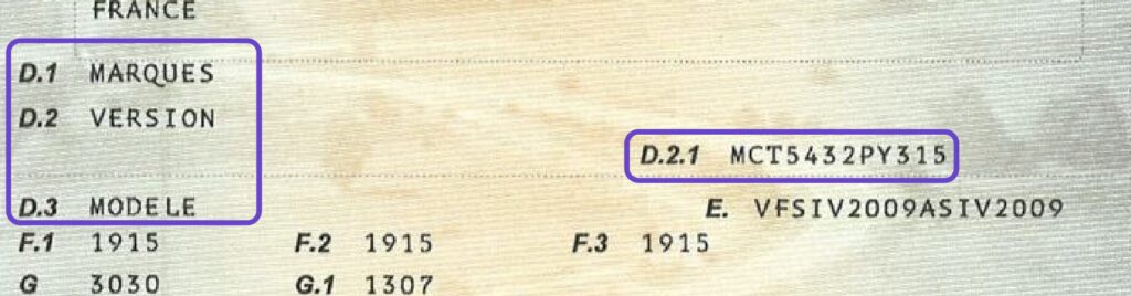 rubrique d carte grise auto caracteristiques commerciales