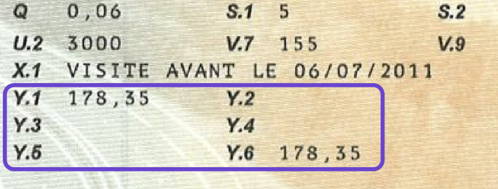 rubrique y carte grise auto taxes couts certificat